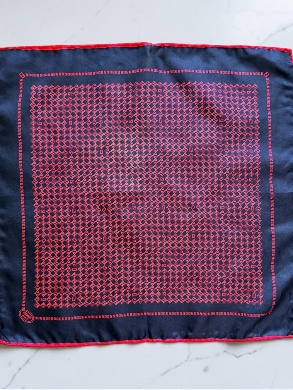 Vintage FENDI Silk Scarf/Pocket Square Navy/Red Made In Italy - Picture 3 of 7